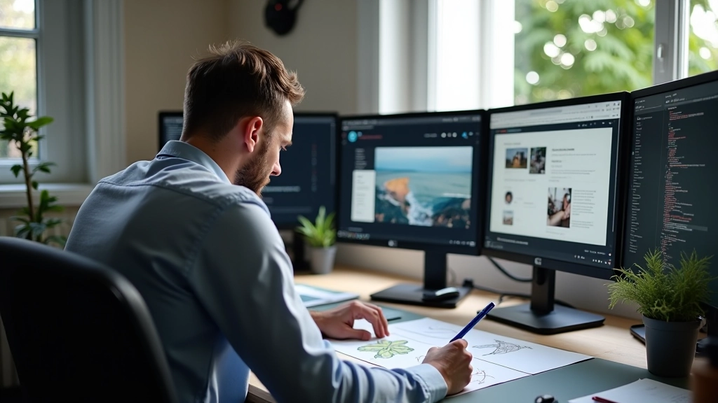 Moderne webdesign studio met ontwerpers die aan CSS layouts werken