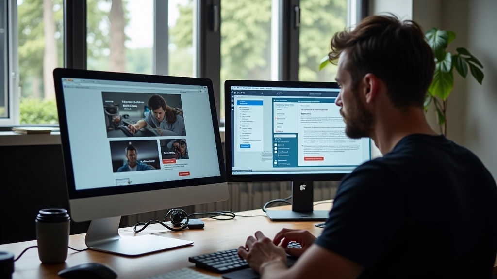 Moderne webdesign werkruimte met computermonitors en design tools